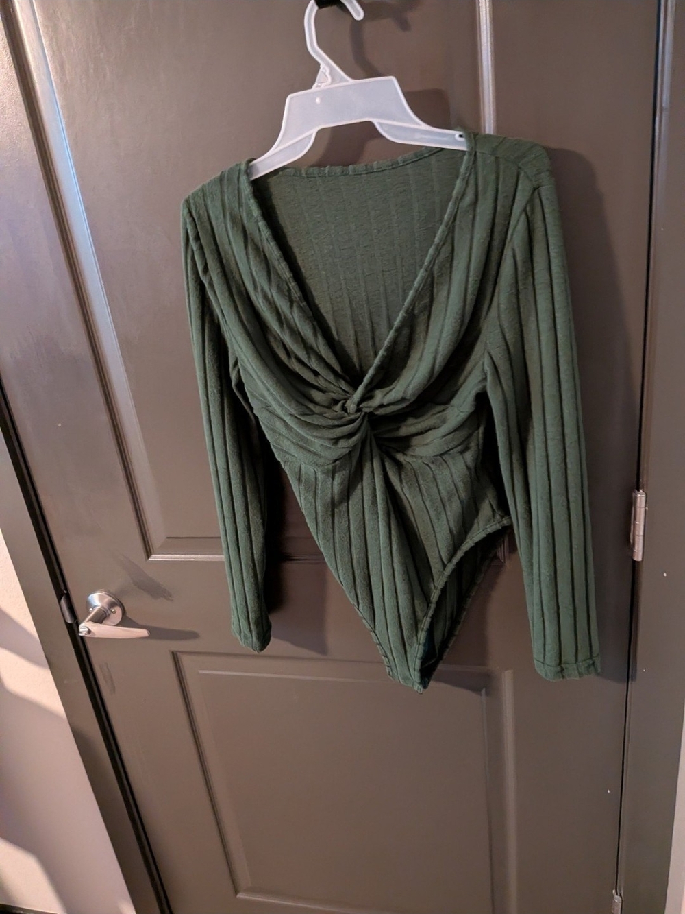 Nwot Olive Green Ribbed Twist-Front Long Sleeve Bodysuit